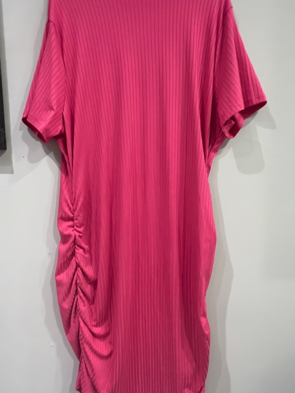 SHEIN Hot Pink Ribbed Side-Ruched Tunic